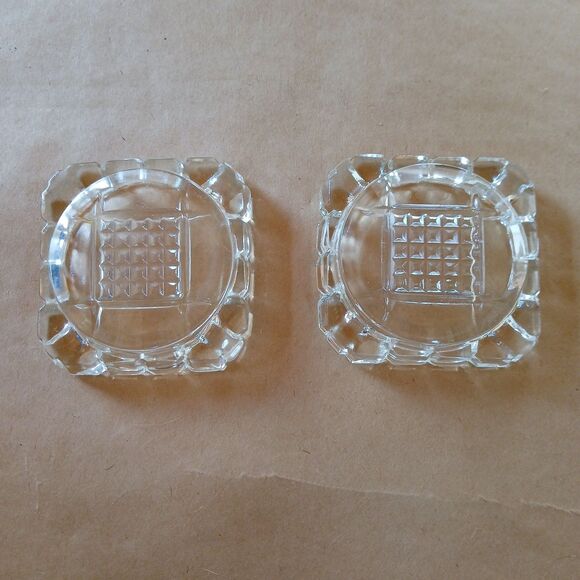 2 Vintage Clear Hazel Atlas Depression Glass Ashtrays Coasters Waffle Stackable - Picture 3 of 5